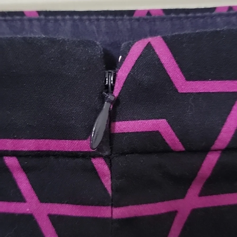 J. Crew Size 10 The Pencil Skirt, Navy Blue with Purple Geometric Pattern, NWOT
